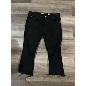 Serenade Black Jeans 38 Stacked Denim Distressed Cut Off At Ankle